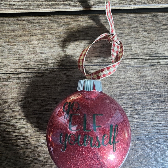Red glitter christmas ornament says go elf yourself funny ornament - Picture 2 of 4